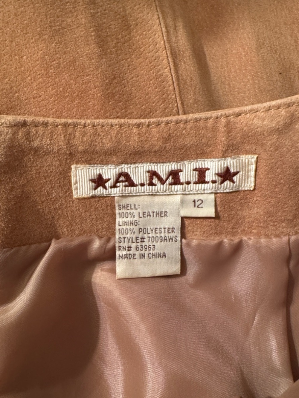 A. M. I . Brown Genuine Leather Suede Skirt Sz 12 - Picture 5 of 5